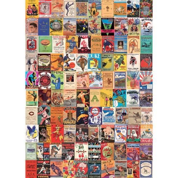 Image of Vintage College Football Gift Wrap featuring football program covers