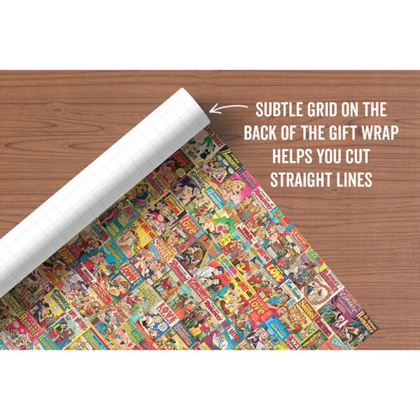 Image of Vintage Romance Comics gift wrap, featuring romance comic book covers