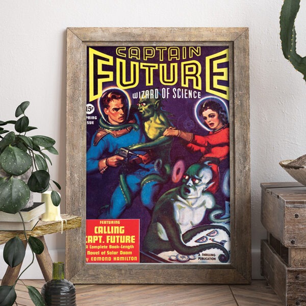 Image of Captain Future pulp sci-fi poster in a frame