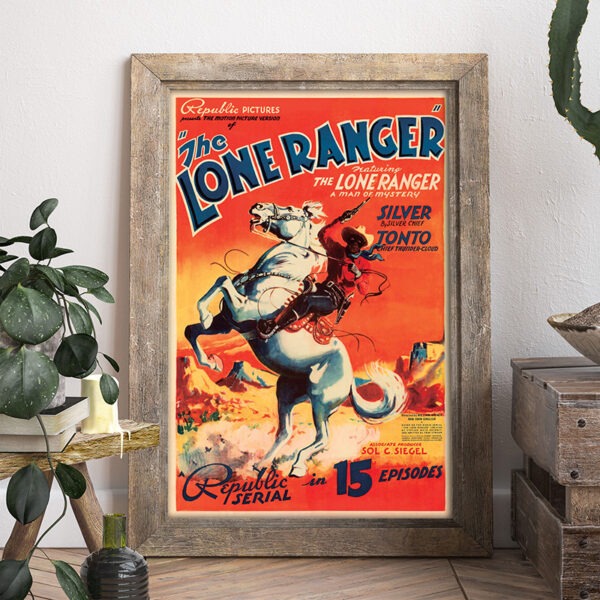 Image of The Lone Ranger reproduction vintage movie poster in frame