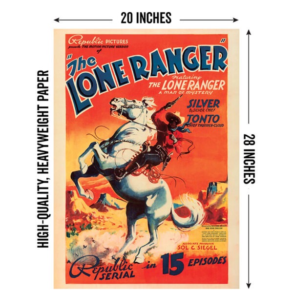 Image of The Lone Ranger reproduction vintage movie poster showing 20"x28" size