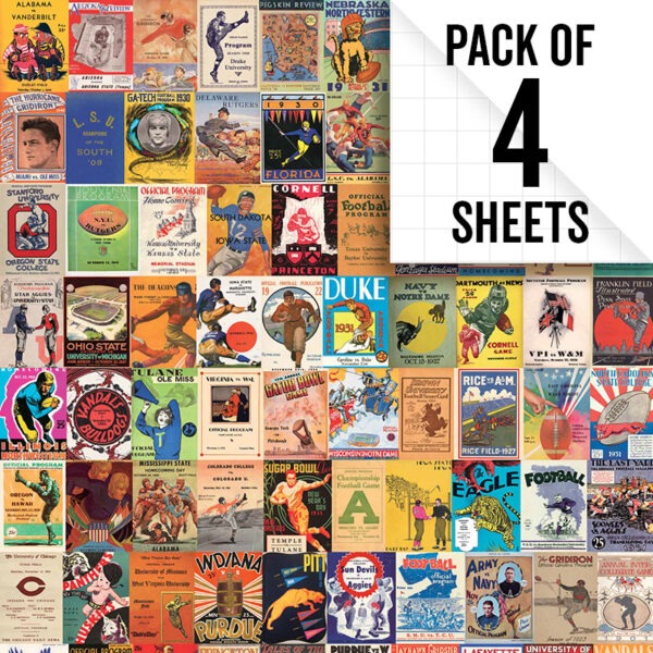 Image of Vintage college football program cover gift wrap, pack of 4 sheets
