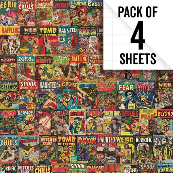 Image of Vintage horror comics gift wrap, pack of 4 sheets