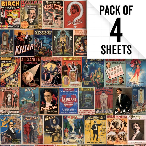 Image of Vintage magic posters gift wrap, pack of 4 sheets