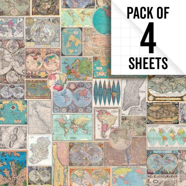 Image of Vintage maps gift wrap, pack of 4 sheets