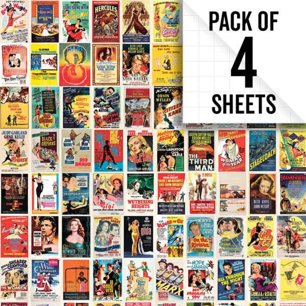 Image of Vintage movie posters gift wrap, pack of 4 sheets