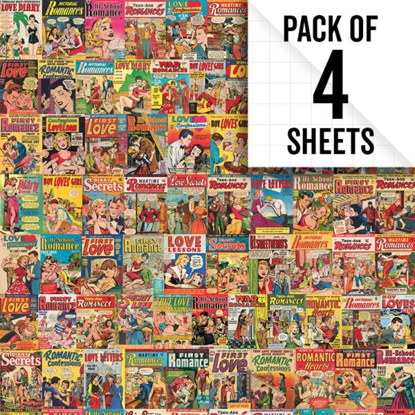 Image of Vintage romance comic book gift wrap, pack of 4 sheets
