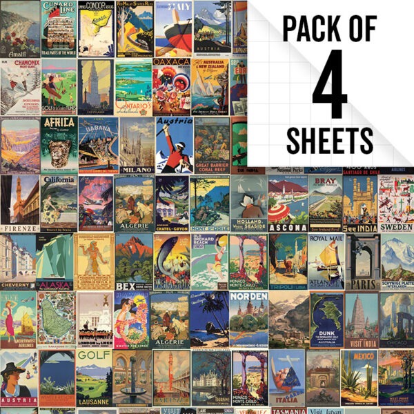 Image of Vintage Travel posters gift wrap, pack of 4 sheets
