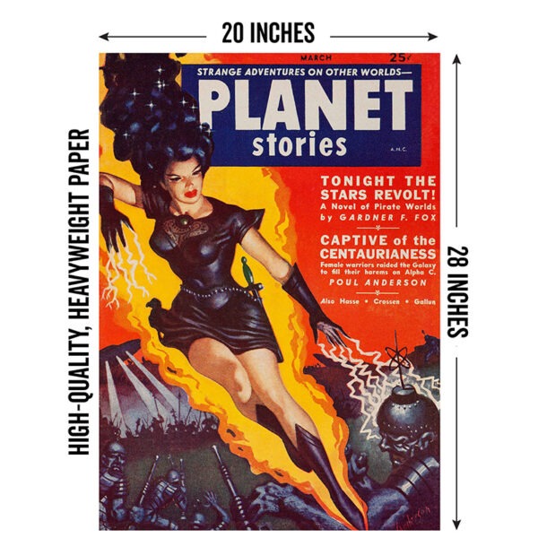 Image of poster sized reproduction of Planet Stories pulp sci-fi cover showing 20"x28" size