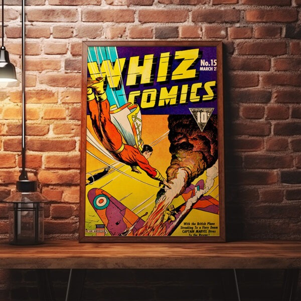 Image of Whiz Comics #15 comic book poster in a frame