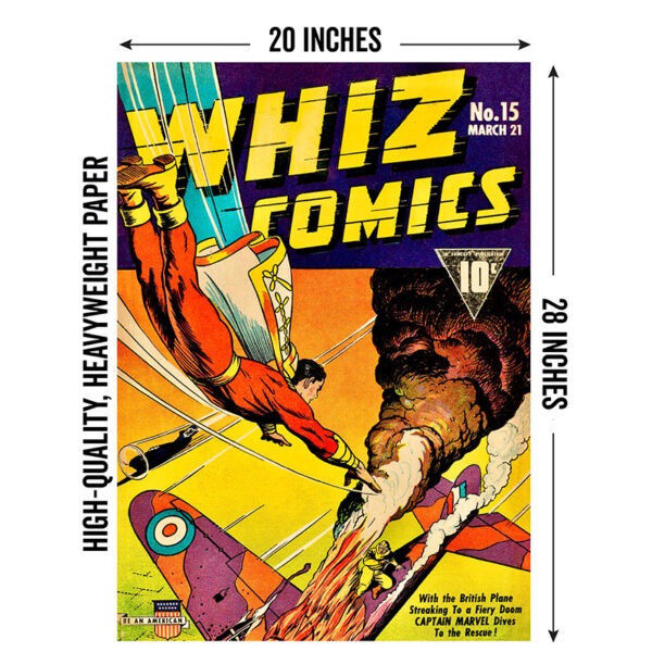 Image of Whiz Comics #15 comic book poster showing 20"x28" size